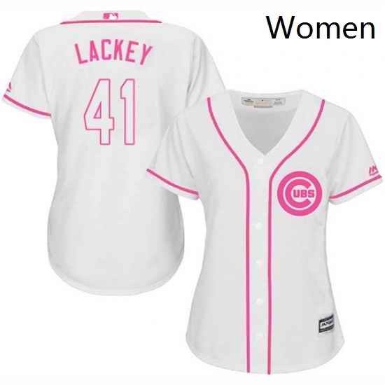 Womens Majestic Chicago Cubs 41 John Lackey Authentic White Fashion MLB Jersey